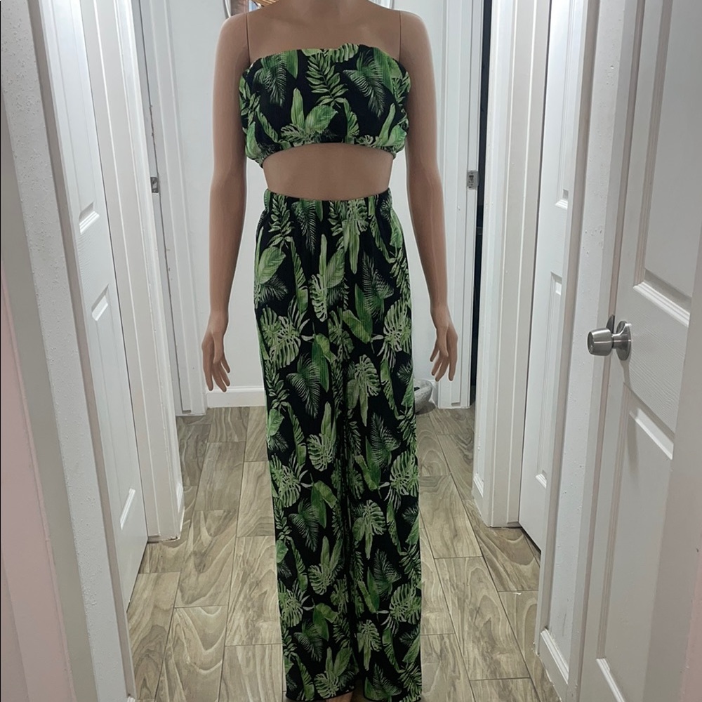 Tropical Leaf Print Maxi Skirt